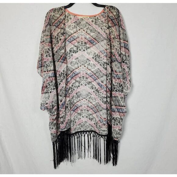 Maurices 0/1x Plus Black Fringe Cover Top - Picture 1 of 5